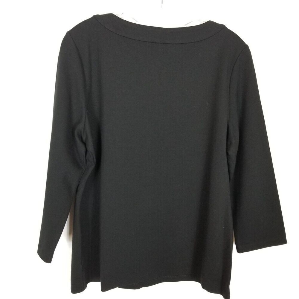 Talbots Women Knit Top Sz L Black Shiny Button Neck 3/4 Sleeve Blouse Event - Picture 2 of 4